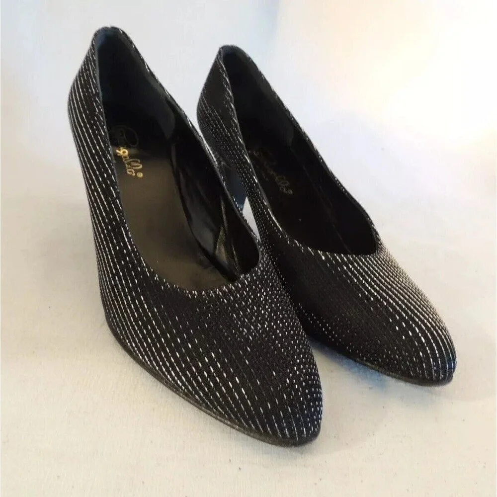 Pappagallo Pumps Women 10 N Black‎ Silver Metallic Italian Heels Evening Glam